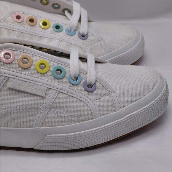 Superga Womens Sneakers Size 10 White Canvas Rainbow Eyelet Low Top Tennis Shoes - Picture 5 of 11